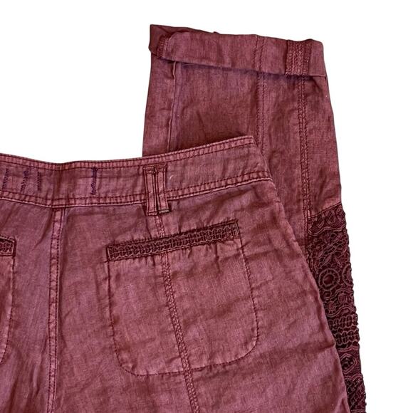 Anthropologie Hei Hei Women’s Sz 28 Embroidered Crochet Linen Pants Marlena - Picture 10 of 16